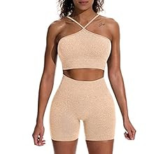HYZ Women's Workout 2 Piece Outfits High Waist Running Shorts Seamless Gym Yoga Crop Top Bra Sets | Amazon (US)