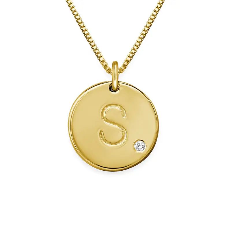 Charm Necklace with Initial Gold Plated with Diamond | MYKA