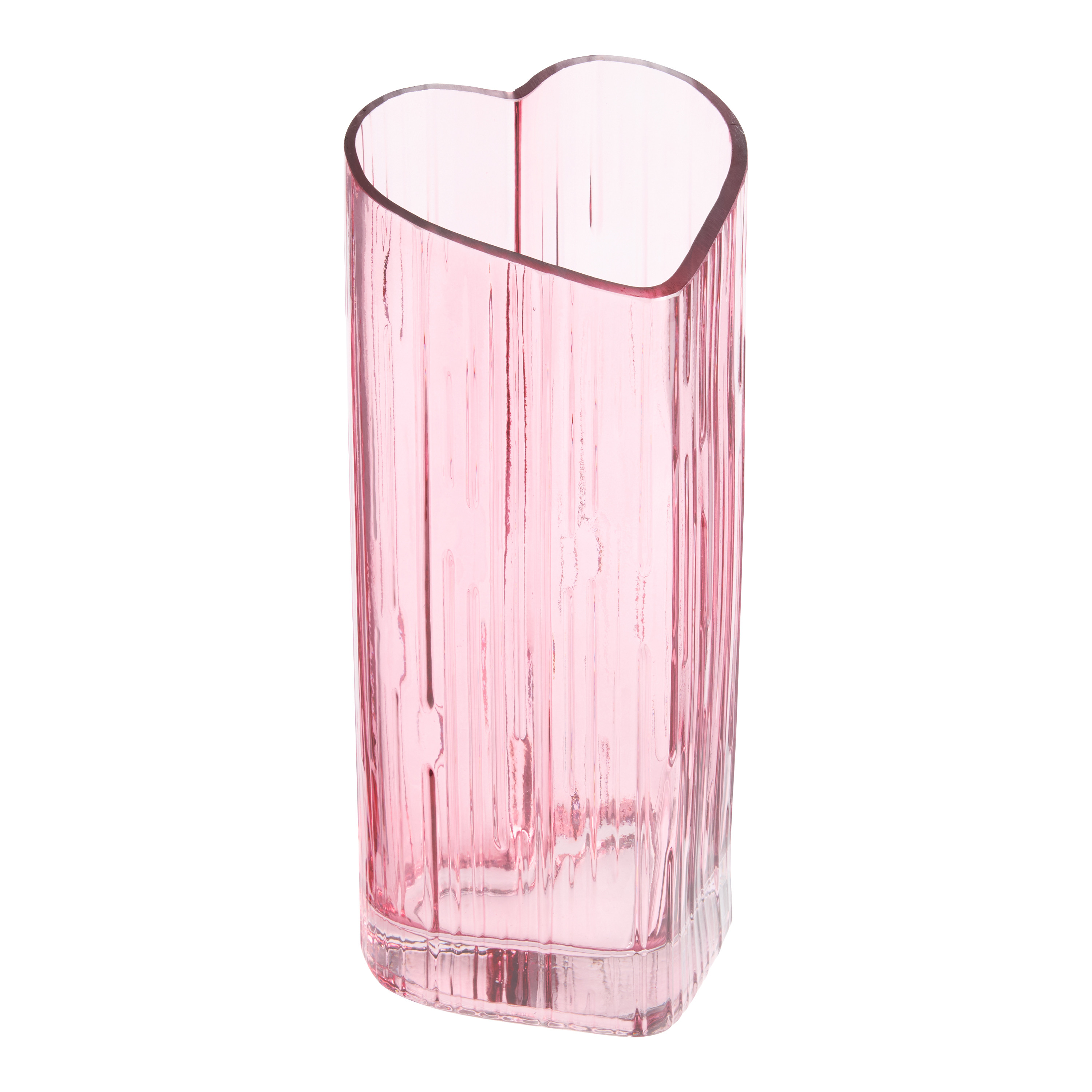 Pink Glass Ribbed Heart Vase | World Market