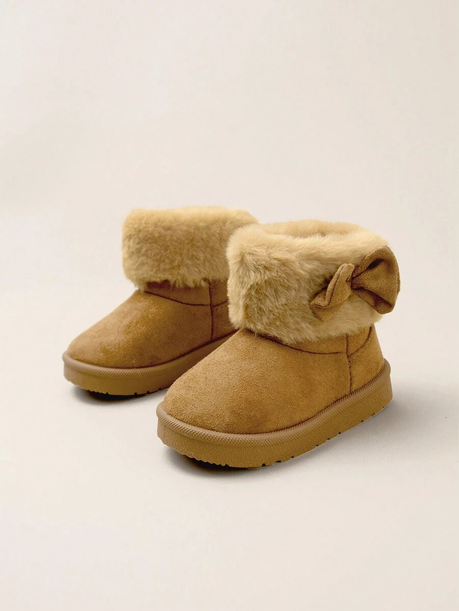 Cozy Pixies 1 Pair Camel Color Girls Bow Fluffy Fashion Warm Cute Comfortable Boots For Casual Sp... | SHEIN