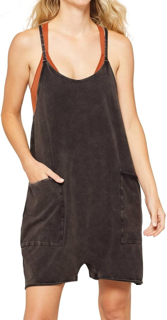 Talakeno Women's Casual Cotton Linen Short Overalls Adjustable Spaghetti Strap Sleeveless Jumpsui... | Amazon (US)