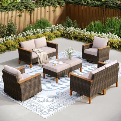 Argyri Outdoor Wicker Patio Conversation Furniture Set With Swivel Chairs | Wayfair North America
