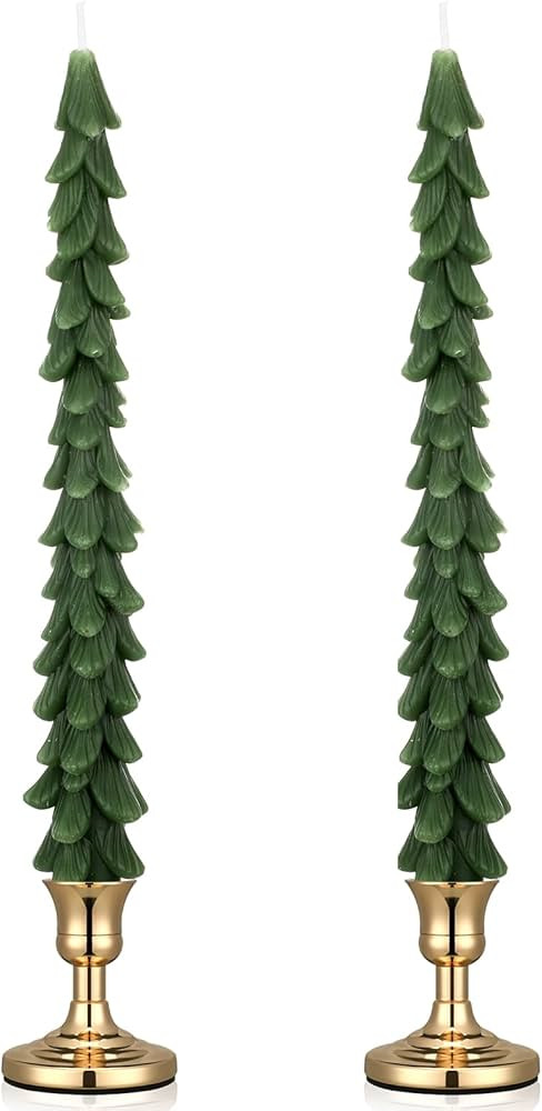 Christmas Tree Taper Candles with Holder Christmas Tree Shaped Candles Decorative Holiday Gifts f... | Amazon (US)