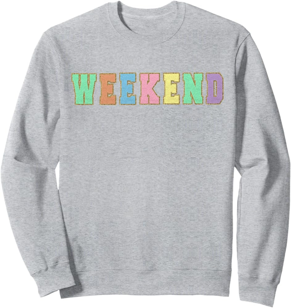 WEEKEND shirts, VACATION Pastel Varsity Letters Sweatshirt | Amazon (US)