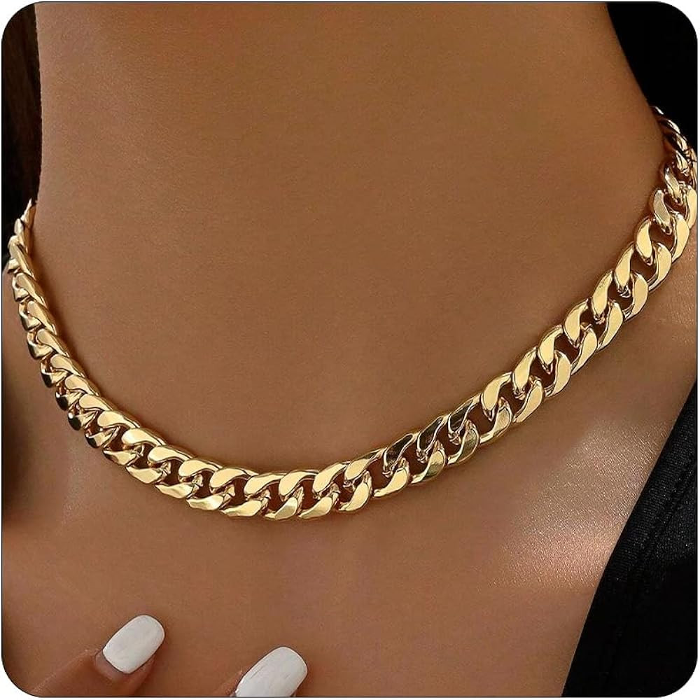 Gold Chunky Necklaces for Women 18K Gold Plated Chain Clasp Toggle Necklaces Dainty Herringbone S... | Amazon (US)