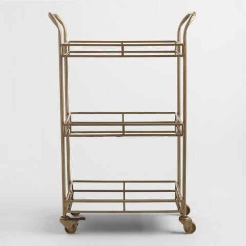 Cole Antique Brass and Mirror 3 Tier Bar Cart | World Market