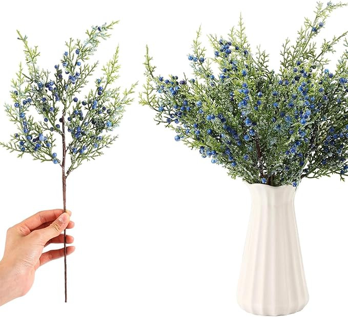 8 Pcs Christmas Blue Berry Picks 16" Artificial Glitter Berry Juniper Tree Floral Greenery Stems ... | Amazon (US)