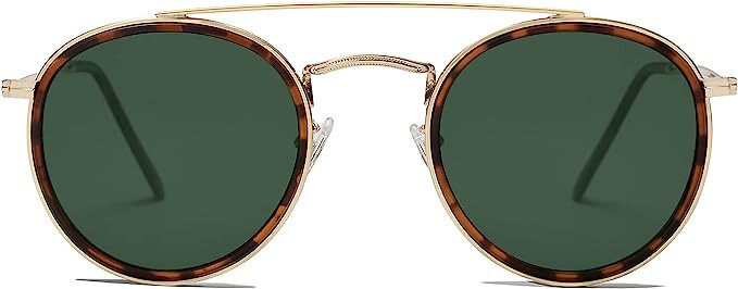 SOJOS Retro Round Double Bridge Polarized Sunglasses for Women Men Twin Beams Circular UV400 Sunn... | Amazon (US)