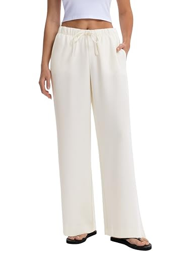 Abonlen Wide Leg Pants for Women Casual Flowy Crepe Trousers Wrinkle Free Relaxed Fit Lounge Work... | Amazon (US)