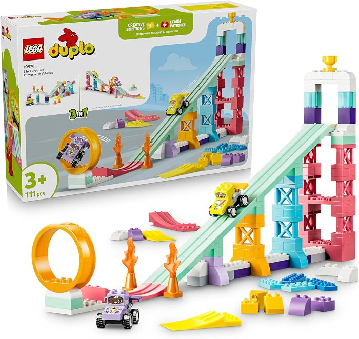LEGO DUPLO 3 in 1 Creative Ramps with Vehicles - Educational Motor Skills Toy for Toddlers - Colour Matching Montessori Set w/ 2 Race Cars - Gift for 3+ Year Old Boys & Girls - 10478 | Amazon (UK)