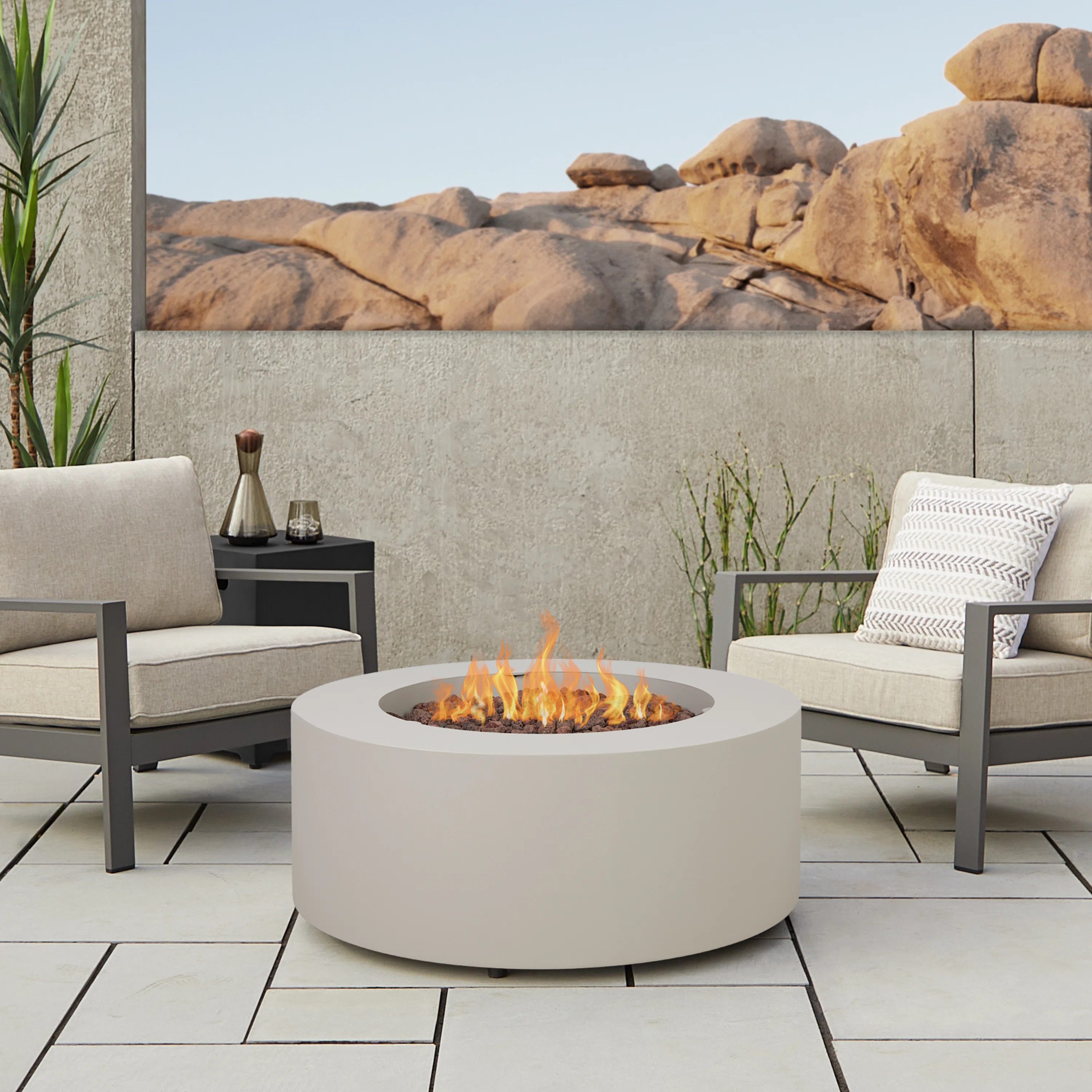 AEGEAN 36" Round Steel Propane or Natural Gas Fire Pit Table by Real Flame | Wayfair North America
