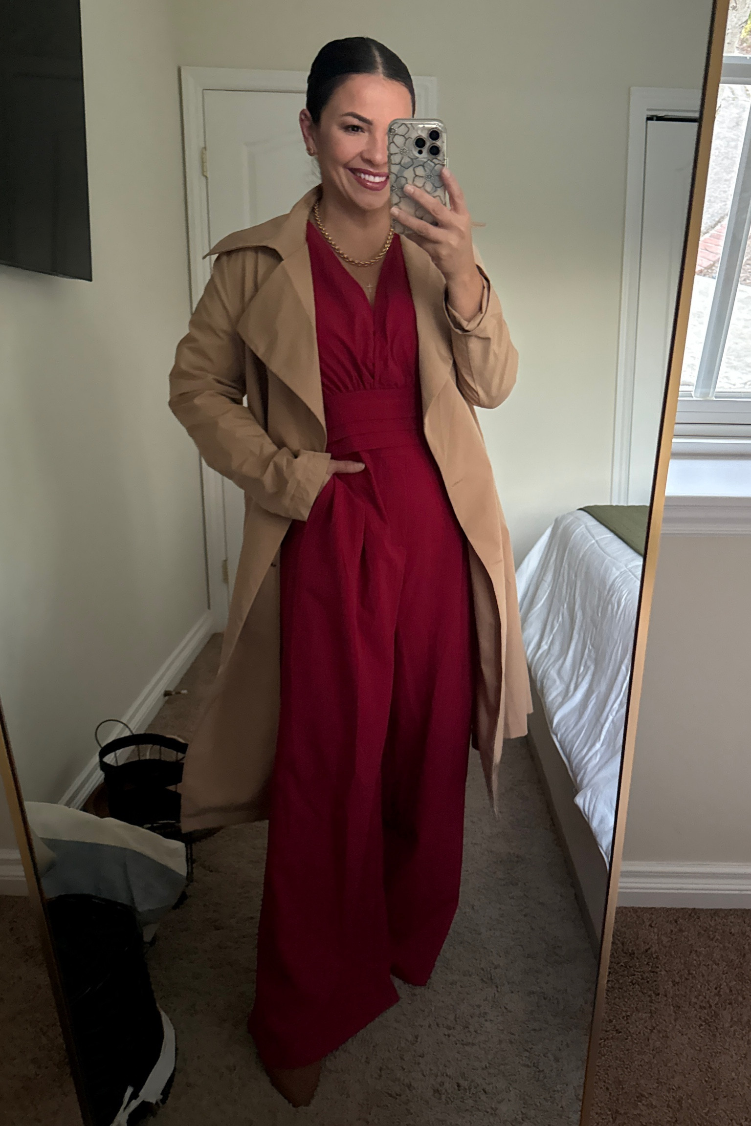 Going out to dinner with the in laws.

I get so many compliments on this inexpensive jumpsuit every time I wear it. I sized up to an XL because I wasn’t sure about sizing but it’s very loose (has smocked waist in the back so it’s stretchy) recommend sticking with your try size. For rompers and jumpsuits I normally wear a large (for a little extra room). If you want more fitted and your in between sizes, size down 1 size. Comes in several colors.

Jacket also comes in other colors. Lightweight trench coat. Not fancy at all but I do get compliments on it when I wear it. It looks great over casual outfits or dresses/jumpsuits.

#LTKStyleTip #LTKMidsize #LTKFindsUnder50