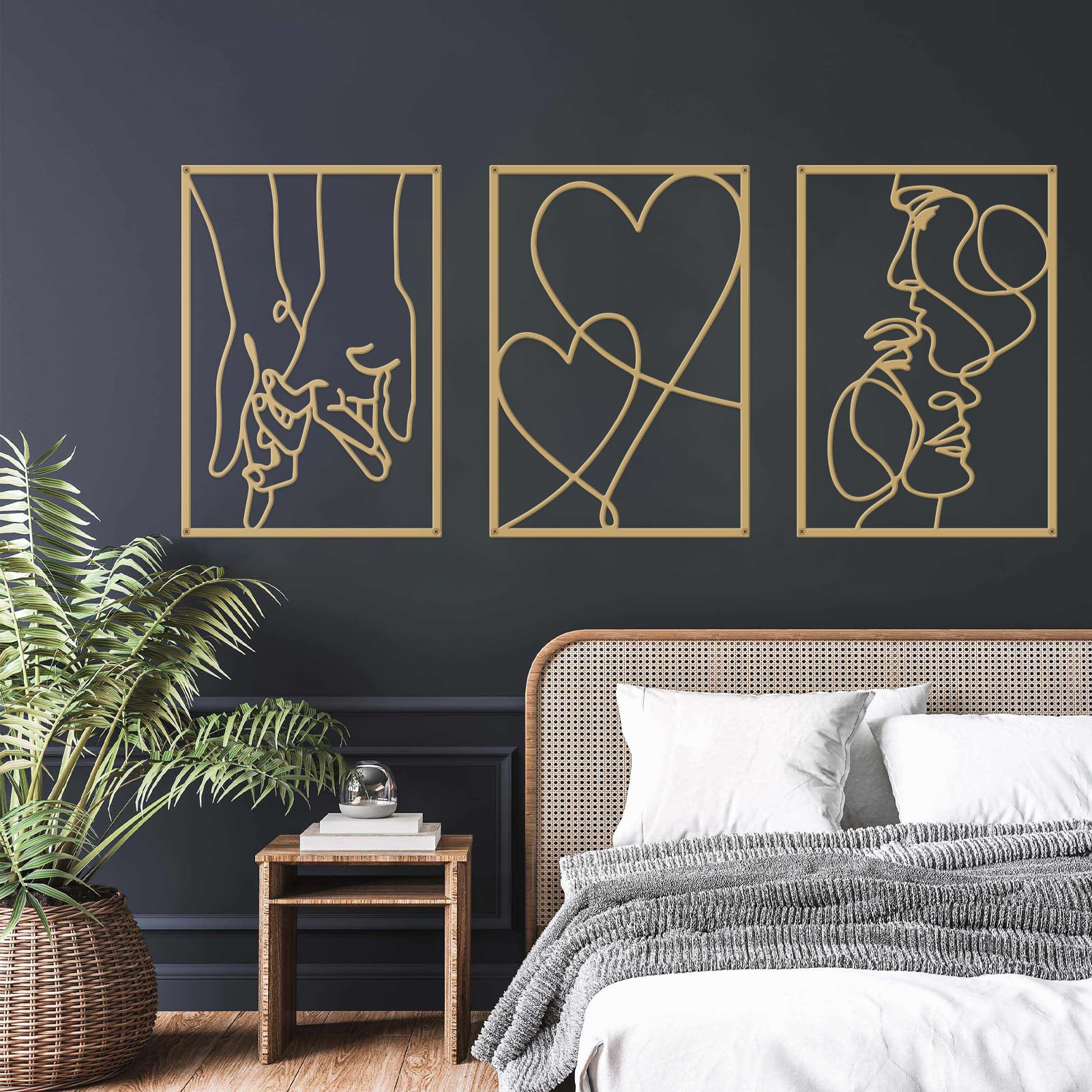 ESTART 3 Pieces Metal Minimalist Line Wall Art, Valentine's Day Lover Kiss Hand Metal Wall Decor,... | Amazon (US)