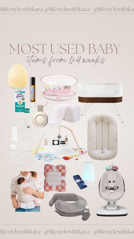 My most used baby items from 0-4 weeks! 

LOTS of Double zip footies
Bedside bassinet 
Snuggle me lounger 
Mamaroo swing 
Soft baby blankets 
Hatch or just sound machines make sure you have a small portable one or two!
Egg night light
Electric nail trimmer 
Swaddles
Solly baby wrap 
Baby floor play gym 
Gas relief 
Digestive oil 

#LTKbaby #LTKbump
