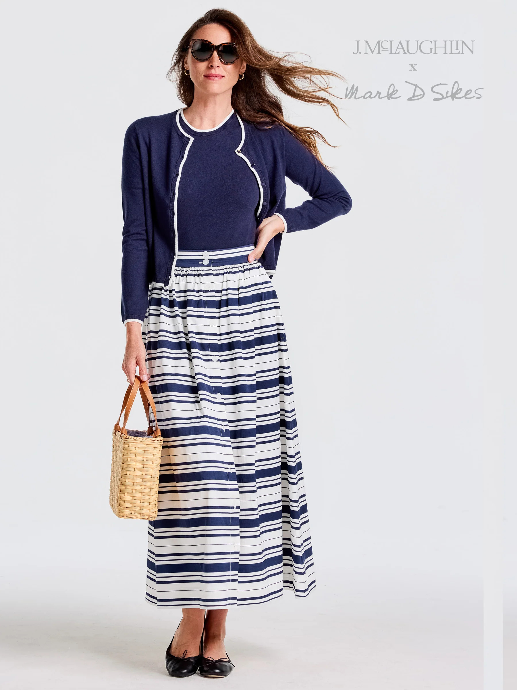 White/Navy Mariner Stripe Susie Skirt | Women's Skirts | J.McLaughlin | J.McLaughlin