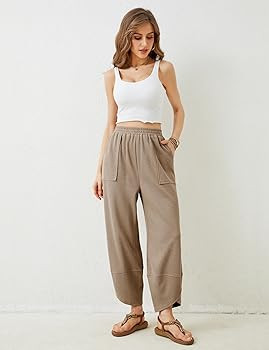 Womens Baggy Pants Casual Elastic Waisted Palazzo Harem Wide Leg Pants with Pockets | Amazon (US)