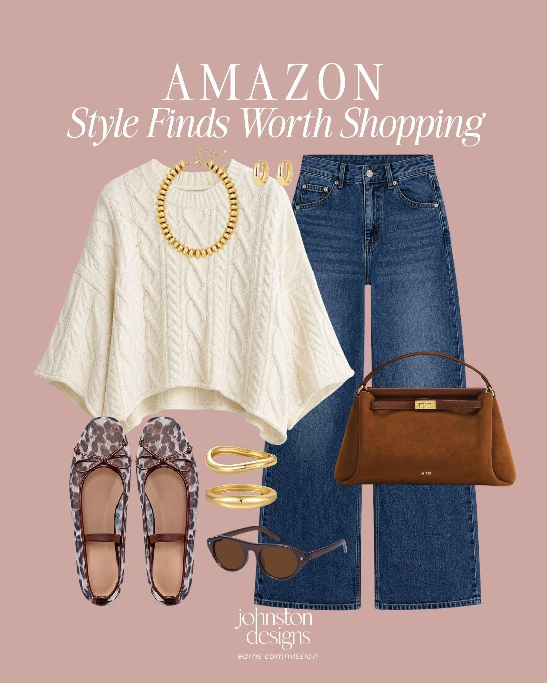 A cable-knit poncho and leopard flats make fall dressing so much more fun. 🤎 Paired with wide-leg jeans, warm suede accessories and gold jewelry, this Amazon look is cozy, polished and easy to recreate.

Amazon fall fashion finds, cable-knit poncho outfit, leopard ballet flats, wide-leg jeans outfit, brown suede handbag, cozy fall outfit, women’s Amazon fashion, elevated autumn style

#amazonfinds #amazonfashion #fallfashion #falloutfit #leopardflats #widelegjeans #cozystyle #affordablefashion #outfitinspiration
 

 #LTKootd #LTKSeasonal