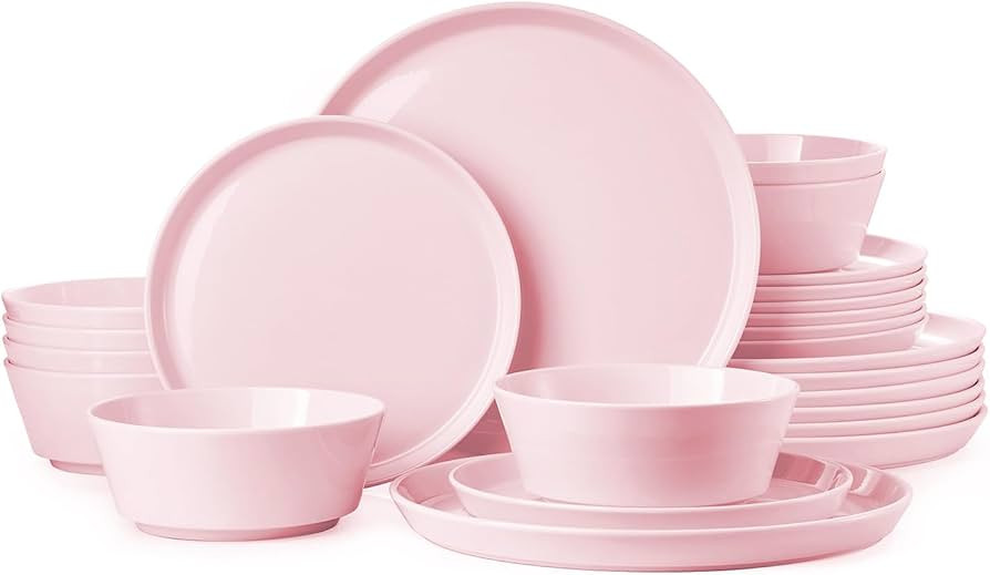 KINGSTONE Bone China Dinnerware Sets for 8, 24-Piece Lightweight Porcelain plates and bowls sets,... | Amazon (US)