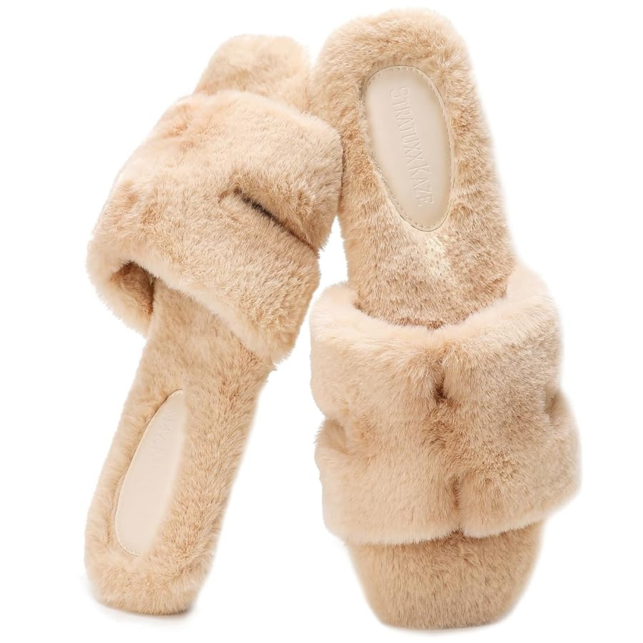 Stratuxx Kaze Womens Fur Slippers Comfy House Slides Sandals Open Toe Memory Foam Indoor Fluffy S... | Amazon (US)