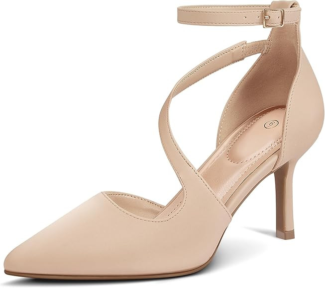mysoft Women's Pumps Pointed Toe Stiletto Ankle Strap Closed Toe Low Heel Wedding Party Dress Sho... | Amazon (US)