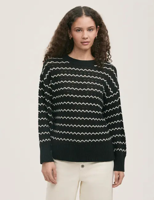 Finery London Sansa Long Sleeve Crochet Sweater in Black at Nordstrom, Size 6 | Nordstrom