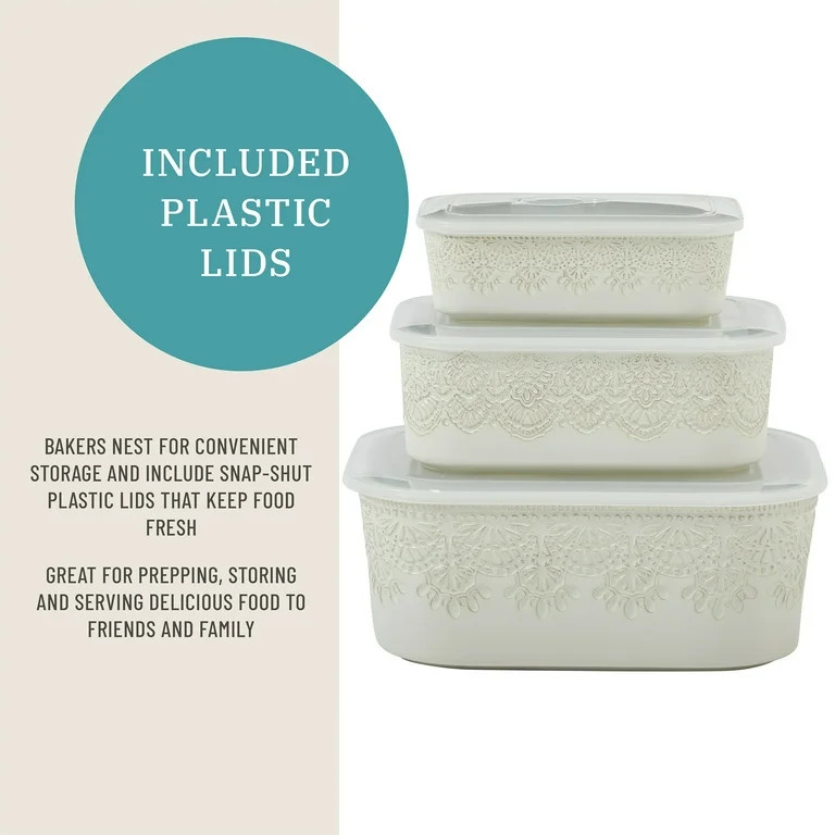 The Pioneer Woman Vintage Lace 6-Piece Nesting Casserole Baking Dish Bakeware Set with Lids, Line... | Walmart (US)