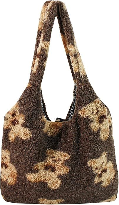 Women Girls Cute Bear Plush Shoulder Bag Large Tote Handbag Purse Faux Fur Shopping Dating Bag | Amazon (US)