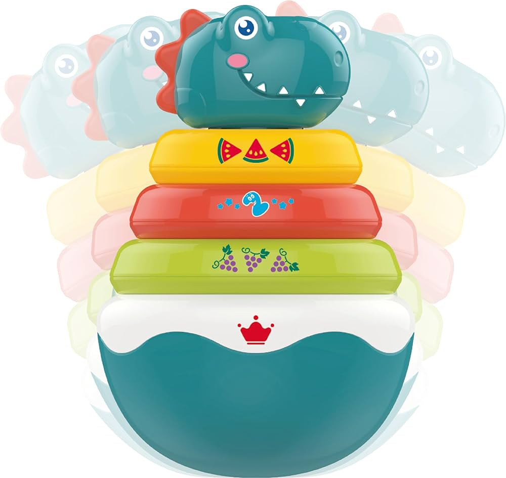 PlenPLAY Baby Tummy Time Toys - Dino Stacking Toys for Age 6+ Months, Weeble Wobble Toys for Babi... | Amazon (US)