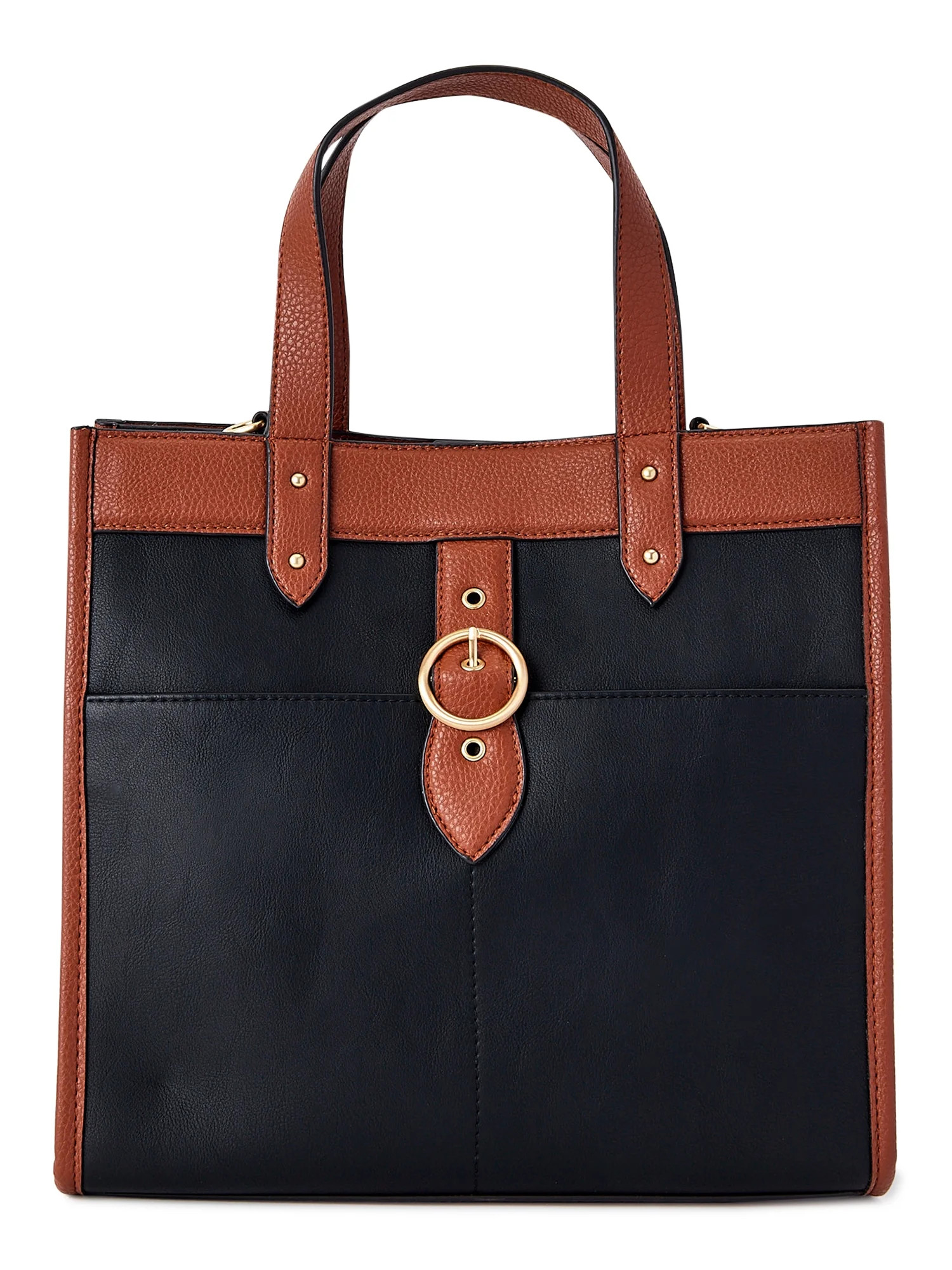 Time and Tru Women's Classic Sydney Satchel Black and Cognac - Walmart.com | Walmart (US)