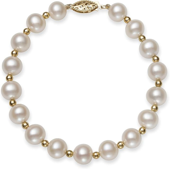 Belacqua AA Quality Cultured Freshwater Pearl Strand Bracelet in 14k Yellow or Rose Gold Beads, S... | Amazon (US)