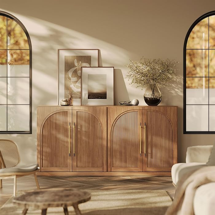 BELLEZE 65 Inch Sideboard Cabinet with Double-Arc Wood Doors, Large Buffet Cabinet with Storage a... | Amazon (US)