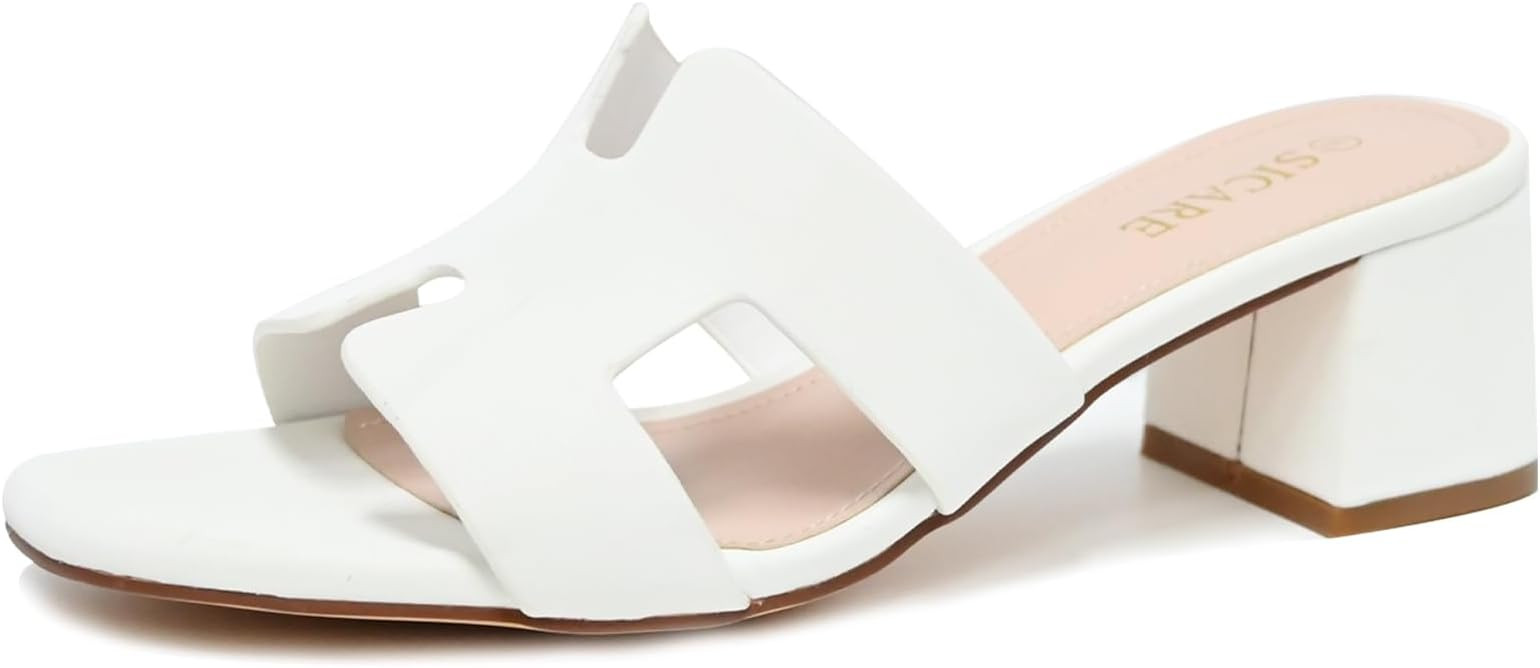 Square Open Toe Strappy Heels Sandals Low Block Chunky Heeled Sandals Slip On Slide Mules Sandals... | Amazon (US)