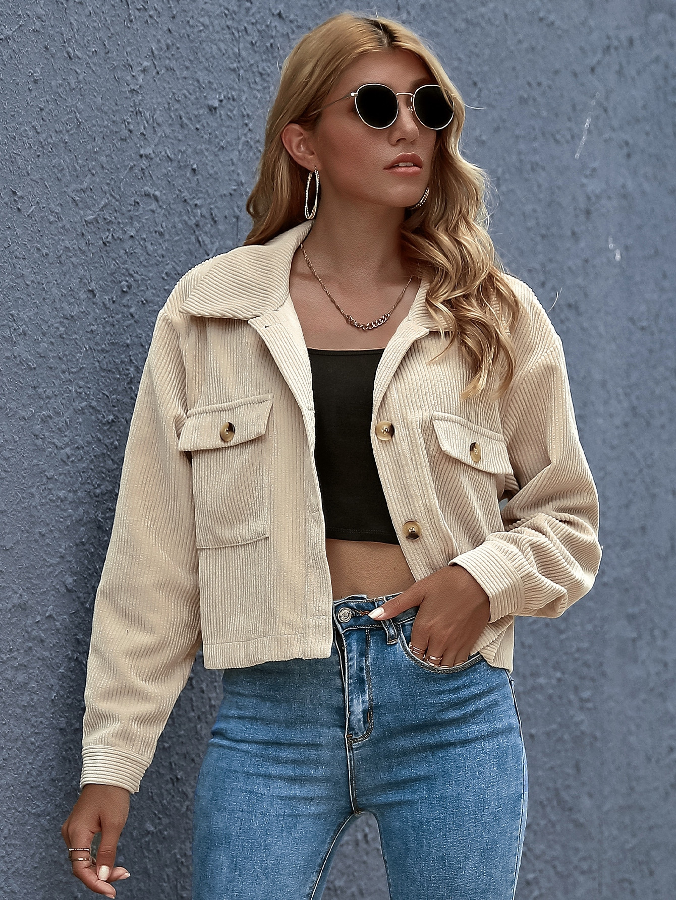 Button Front Patch Pocket Crop Jacket | SHEIN