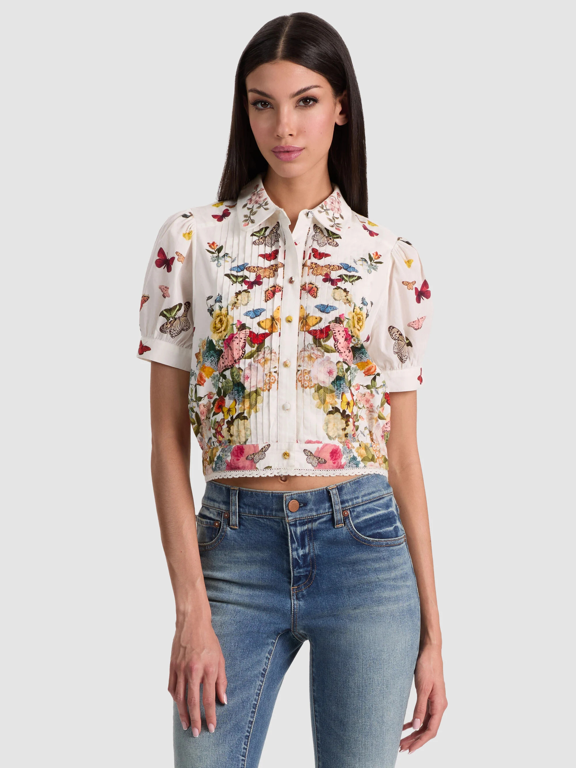 ROSIE CROPPED BUTTON DOWN | Alice + Olivia