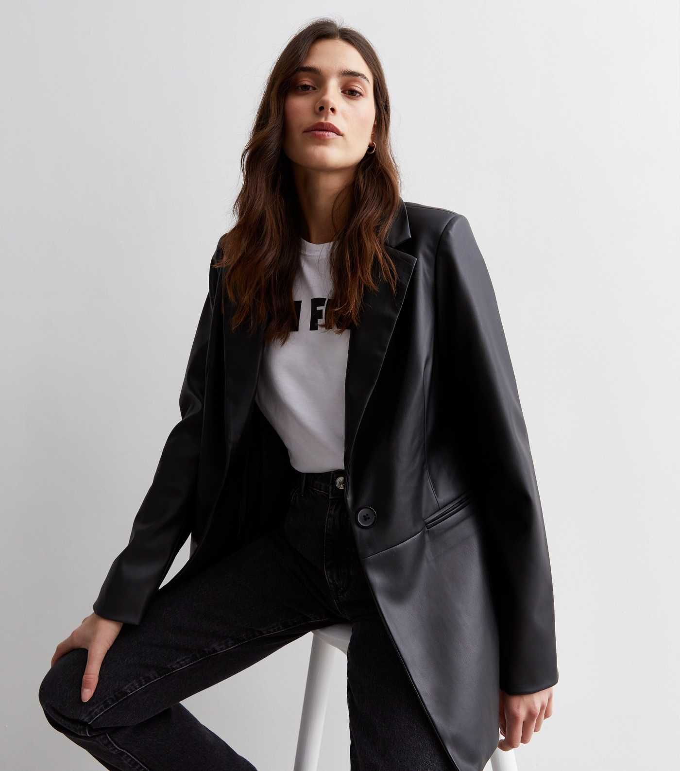 Black Leather-Look Blazer | New Look | New Look (UK)