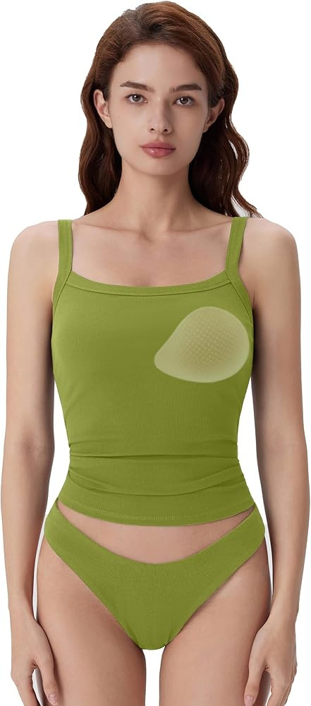 Women Cotton Rib Padded Tank Tops Sleeveless Spaghetti Strap Square Neck Tops Summer Camisole Goi... | Amazon (US)
