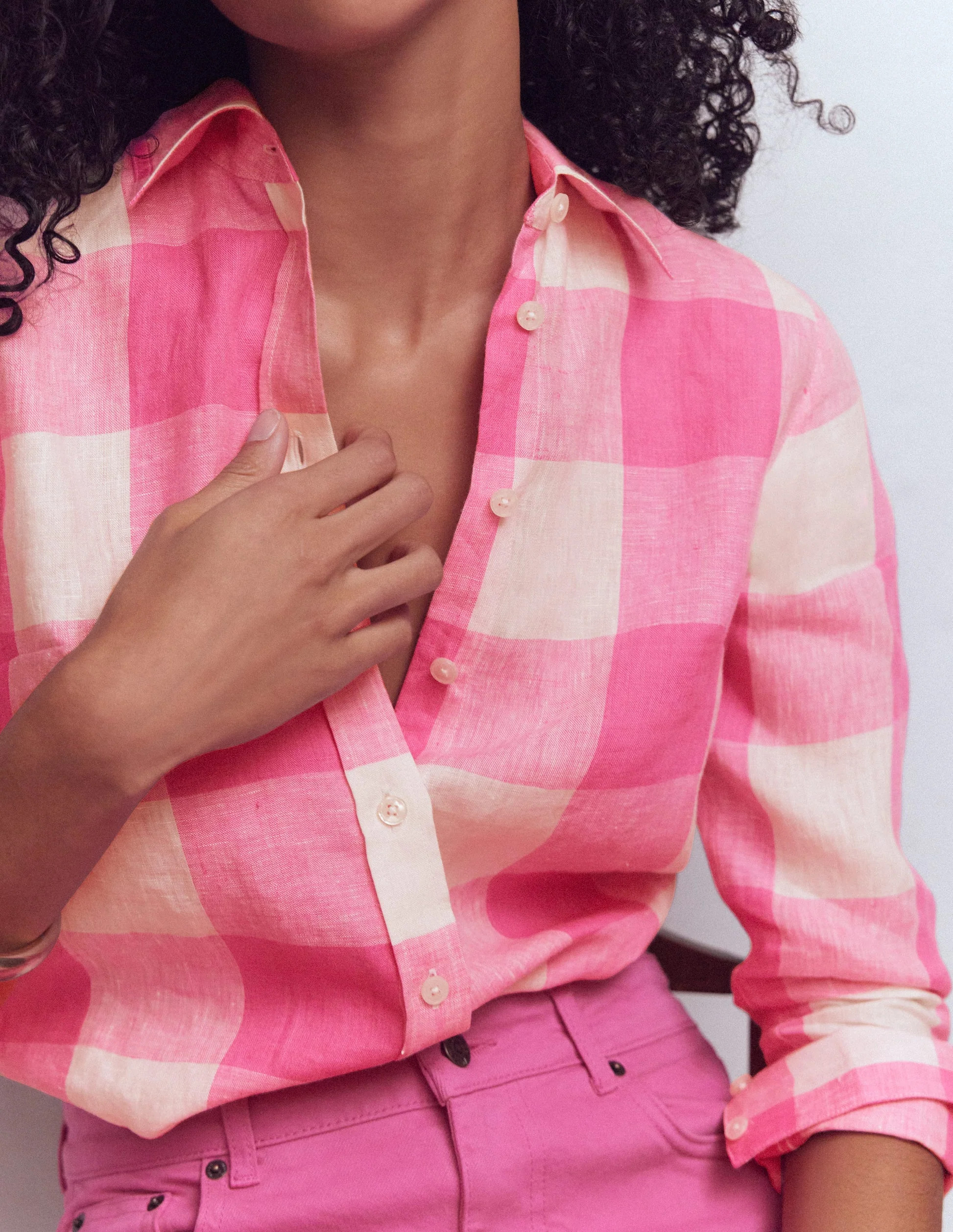 Sienna Linen Shirt-Pink Gingham | Boden (US)