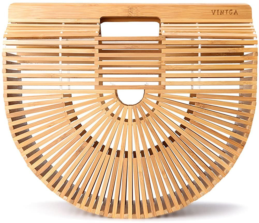 Vintga Bamboo Bags for Women Summer Straw Bags Wooden Beach Purses Basket Handle Handbags | Amazon (US)