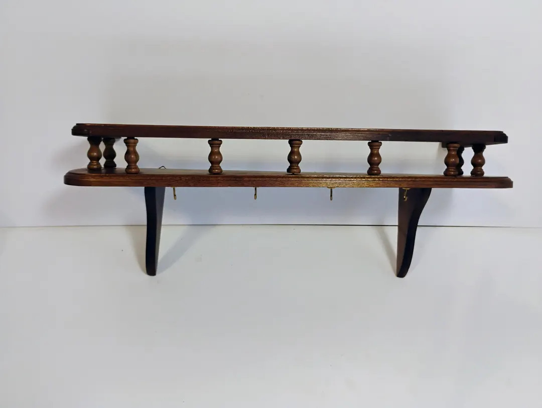 Vintage wooden wall shelf with a spindle guardrail. | Etsy (US)