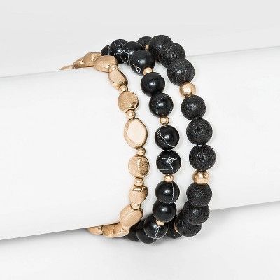 Semi-Precious Black Howlite and Black Lava Worn Gold Stretch Bracelet Set 5pc - Universal Thread... | Target