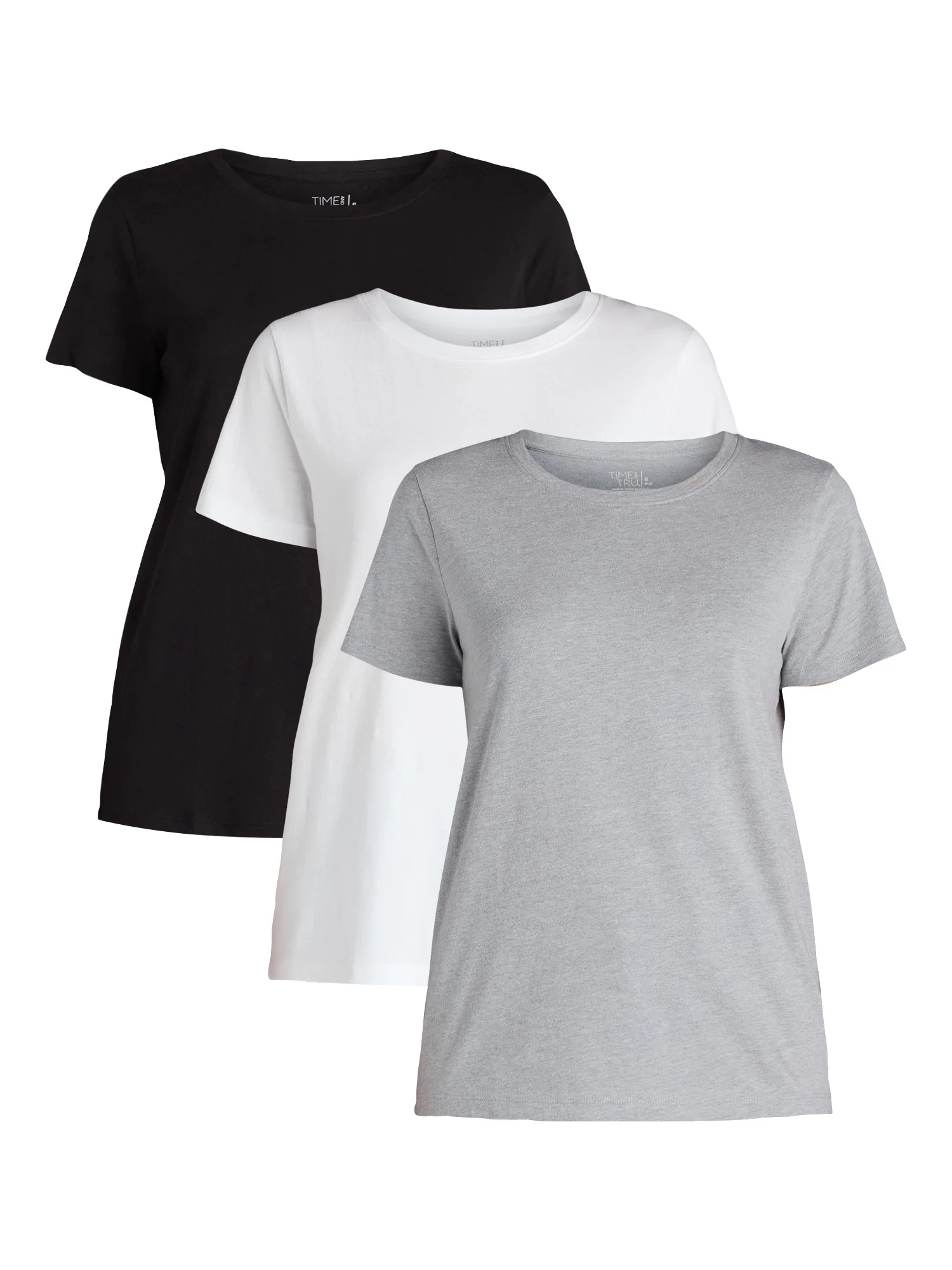 Time and Tru Women's Cotton Crewneck Tee with Short Sleeves, 3-Pack, Sizes XS-XXXL | Walmart (US)
