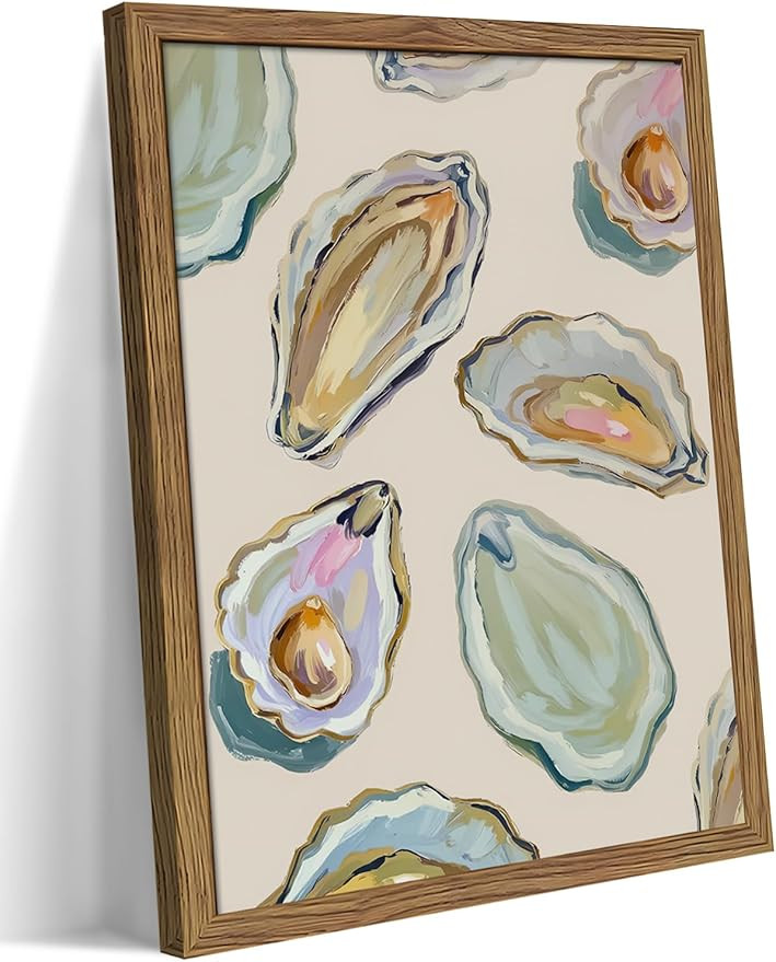 Framed Oyster Shell Canvas Wall Art, Colorful Abstract Wall Art Print, Coastal Beach House Wall D... | Amazon (US)
