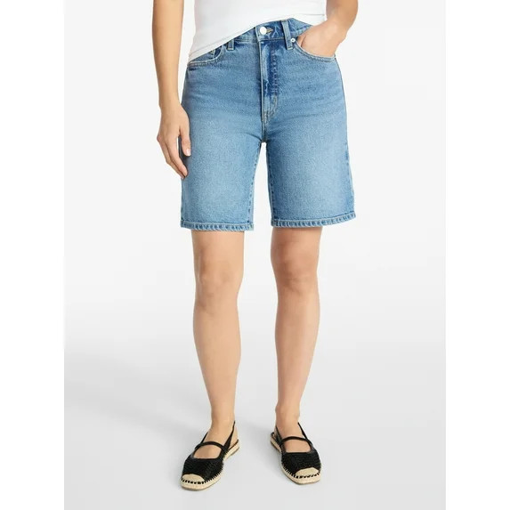 Time and Tru Women's High Rise Denim Bermuda Shorts, 9" Inseam, Sizes 0-20 | Walmart (US)