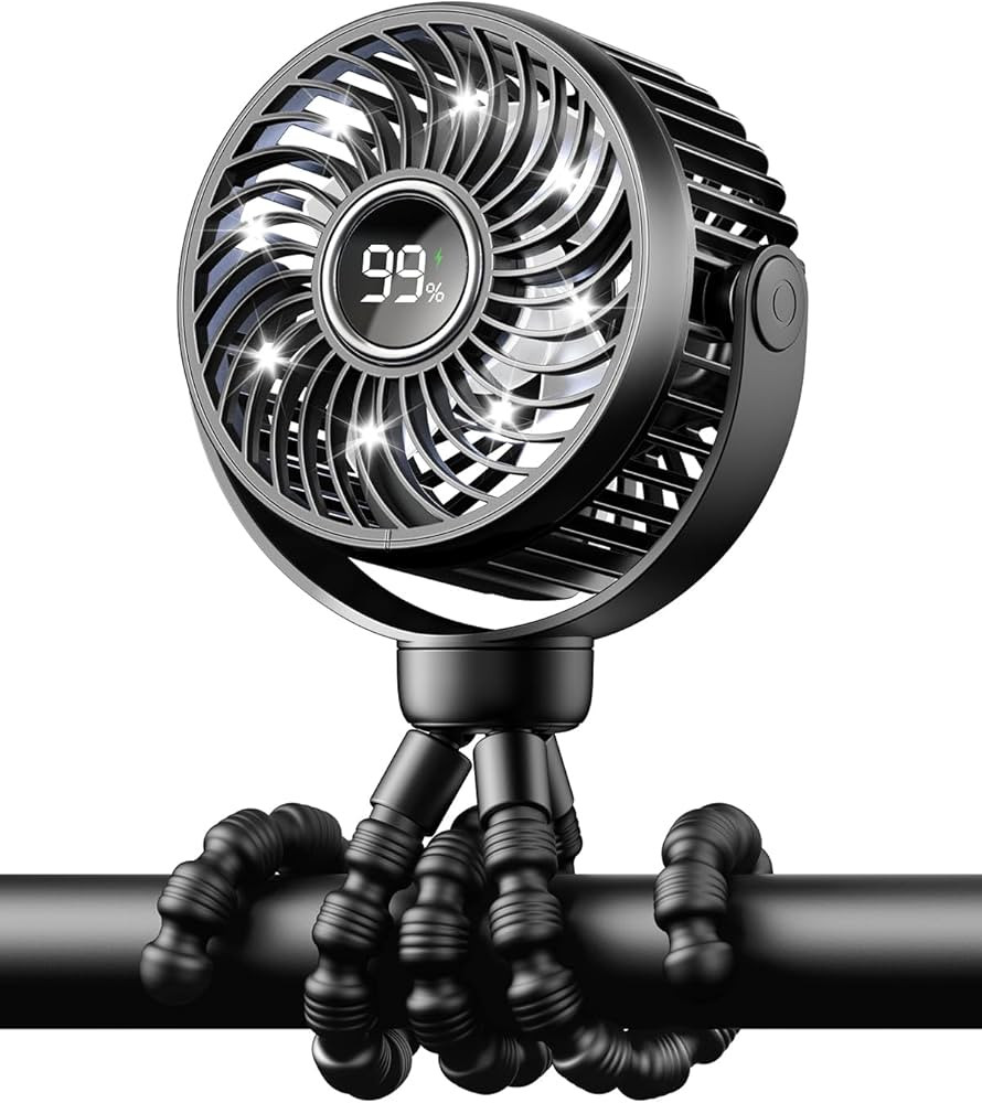 Mini Portable Stroller Fan for Travel,360° Rotation,4-Speed LED Night Light Clip on Fans Operate... | Amazon (US)