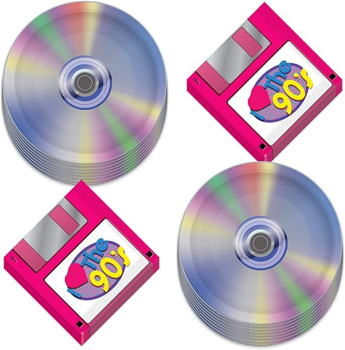 90's Party Supplies - Floppy Disk Napkins and CD Paper Plates (Serves 16) | Amazon (US)