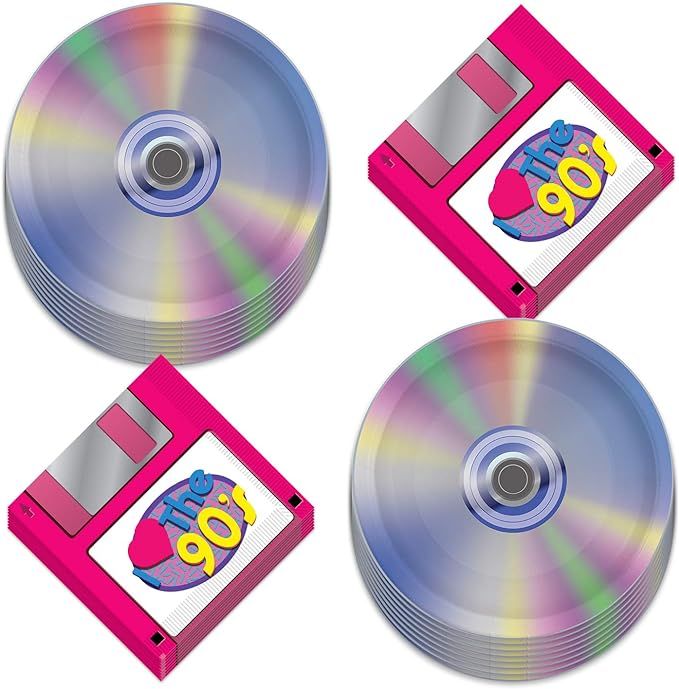 90's Party Supplies - Floppy Disk Napkins and CD Paper Plates (Serves 16) | Amazon (US)