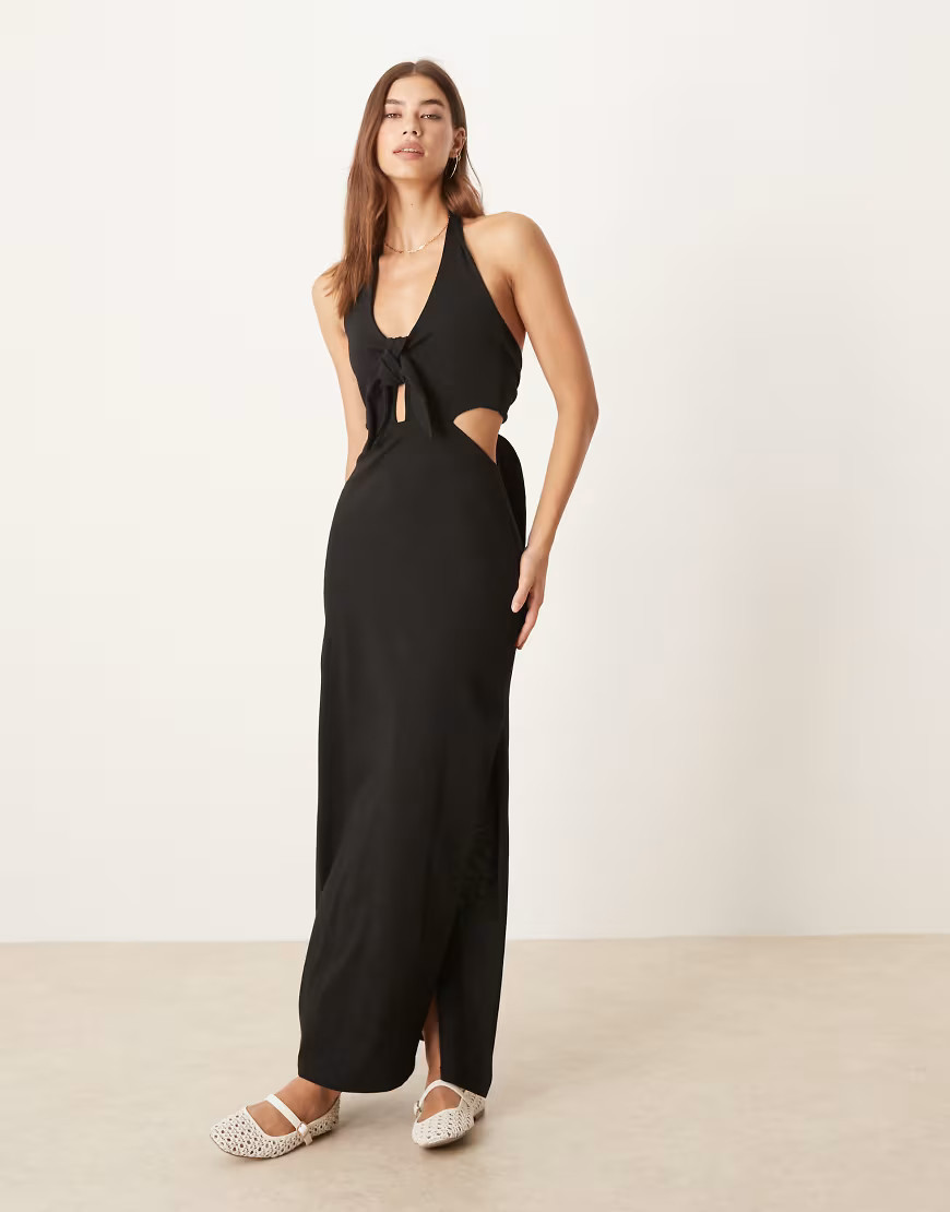 ASOS DESIGN halter maxi dress with bow detail in black | ASOS (Global)