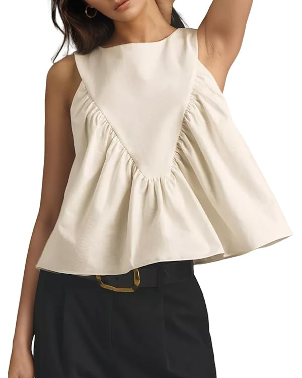 Wyeysyt Peplum Tops for Women Shirred Swing Tank Tops Pleated Flowy Vest Casual Sleeveless Blouse... | Amazon (US)