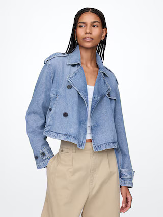 UltraSoft Cropped Denim Trench Jacket | Gap (US)
