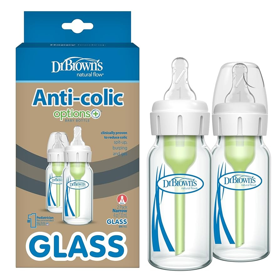 Dr. Brown's Natural Flow Anti-Colic Options+ Narrow Glass Baby Bottle 4 oz/120 mL, with Level 1 S... | Amazon (US)